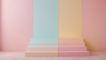 Stairs in pink and turquoise colors. 3d renderingの素材