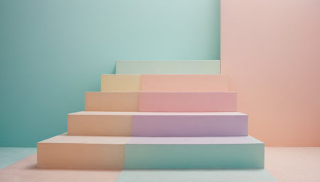Colorful pastel abstract background with stairs. Minimal concept.の素材