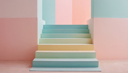 staircase in the room with pastel color wall background.の素材