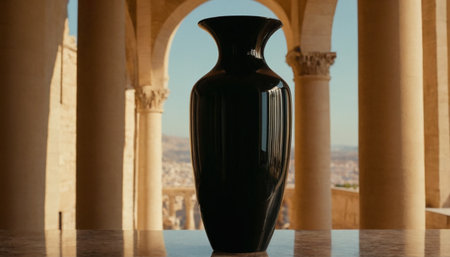 Vase on the background of the panoramic view of the cityの素材