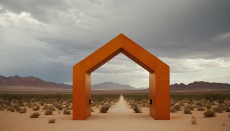Conceptual image of entrance to desert with arched door. 3d renderの素材