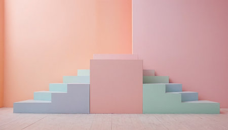 3d rendering, empty room with stairs in pastel colors.の素材