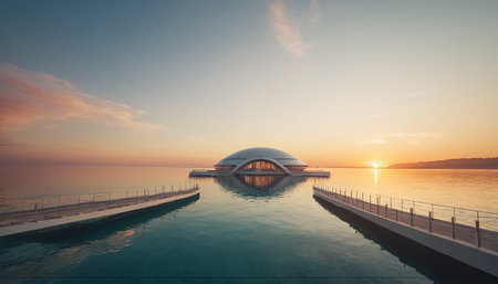 Sunset at the luxury villas on the coast of the Adriatic Sea in Croatiaの素材