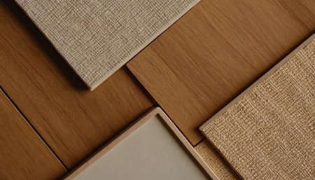 Samples of laminate flooring in different shades of gray and brownの素材