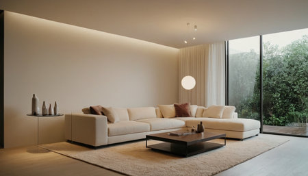 interior of modern living room with sofa, carpet and coffee tableの素材