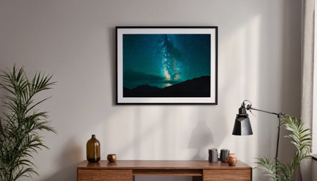 Mock up poster frame on the wall in modern living room interiorの素材