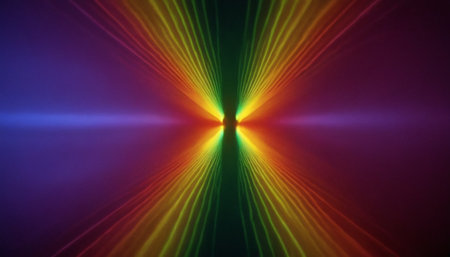 abstract background with rays of light and beams of different colors.の素材