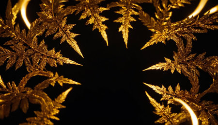 Golden leaf frame on black background with copy space for your text.の素材