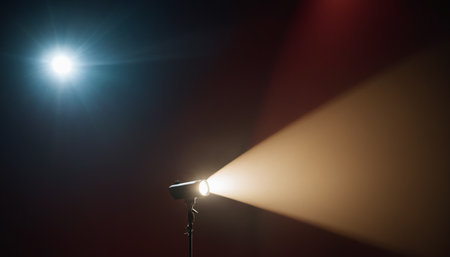 Flashlight on a dark background. Selective focus with shallow depth of field.の素材