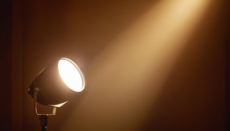 A studio photo of a desk lamp in a dark room with lightsの素材