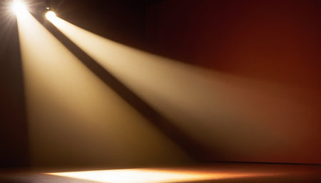 stage lighting effect on a dark background with a beam of light.の素材