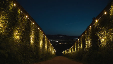 Night view of the vineyards in the city of Prague, Czech Republicの素材