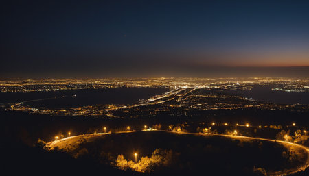 Aerial view of the city of Vilnius at night, Lithuaniaの素材