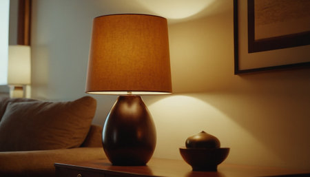 Lamp on the bedside table in a hotel room, interior designの素材