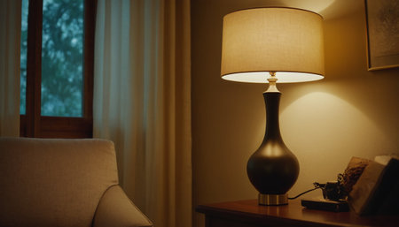 Lamp on the bedside table in the room. Vintage tone.の素材