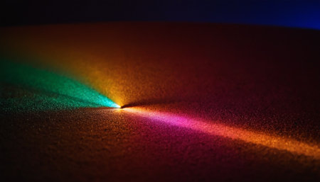 Colorful laser beam on the black background. Close-up.の素材