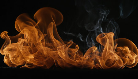 Fire flames isolated on black background. Abstract background and texture for design.の素材