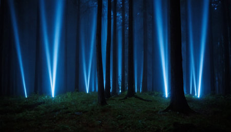 abstract blue background with lens flare and bokeh effect.の素材