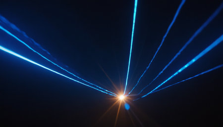 Futuristic rays of light on a dark background. The rays of light in the night sky.の素材