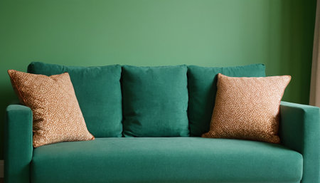 Green sofa and pillows in the living room, interior design conceptの素材