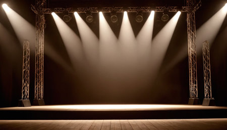 Stage Spotlight with Stage Podium Scene, Stage Spotlight with Spotlights, Stage Backgroundの素材