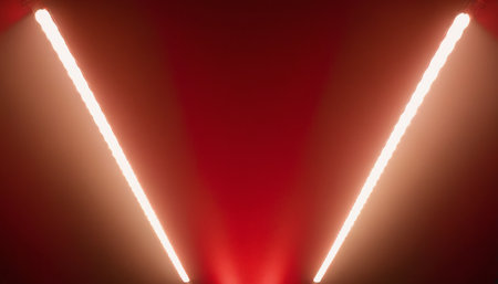 Red and white neon lights on a red wall. 3d renderingの素材
