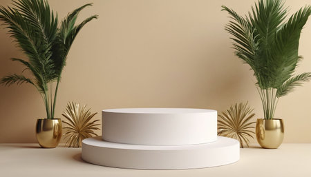 3d render of minimal geometric forms. Glossy white podium for product presentation.の素材