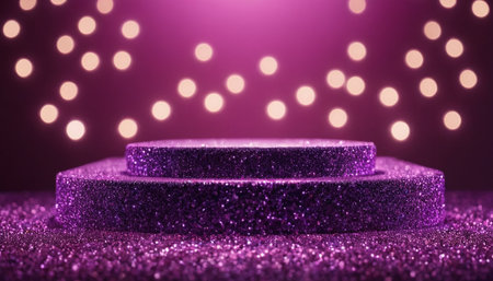 Pedestal podium on purple bokeh background. 3D renderingの素材