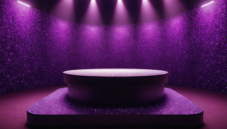 Stage Podium Scene for Award Ceremony illuminated with spotlight. Award ceremony concept. 3D Renderingの素材