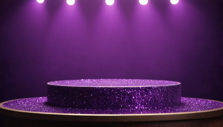 Stage podium with lighting, Stage Podium Scene with for Award Ceremony on purple Background.の素材