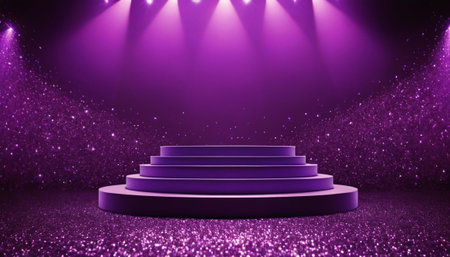 Stage podium with lighting, Stage Podium Scene with for Award Ceremony illuminated with spotlight.の素材
