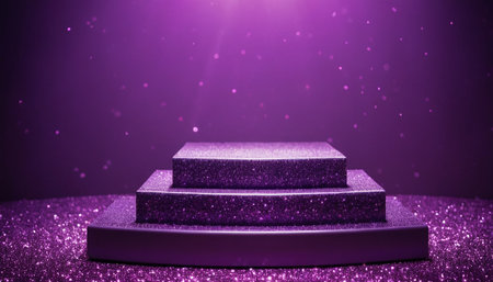 Stage podium with lighting, Stage Podium Scene with for Award Ceremony on purple Background.の素材