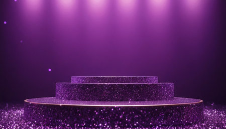Stage podium with lighting, Stage Podium Scene with for Award Ceremony on purple Background.の素材