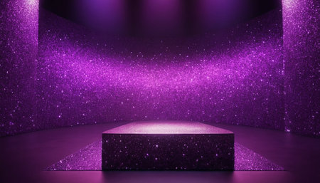 Empty podium illuminated with purple spotlight. Mock up, 3D Renderingの素材