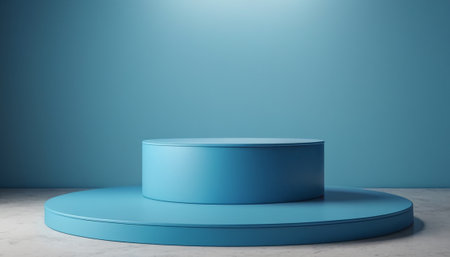 Blue round podium on concrete floor. Mock up, 3D Renderingの素材