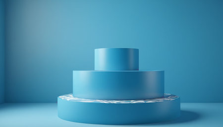 3d render of blue podium on blue background. Minimal scene.の素材