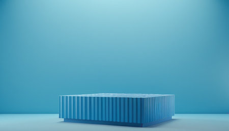 Blue container on blue background. 3D rendering. Minimal concept.の素材