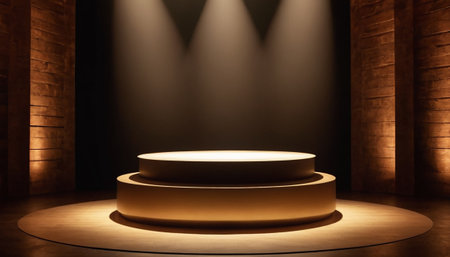 3D rendering of a podium in a room lit by a spotlightの素材