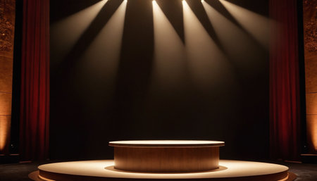 Scene with podium for award ceremony in theater. Award ceremony concept. Stage backdrop.の素材
