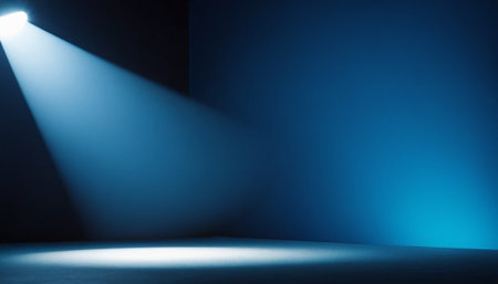 blue stage with spotlights in the dark room, 3d renderの素材