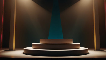 Stage Podium Scene for Award Ceremony illuminated with spotlight. Award ceremony concept. 3D Renderingの素材