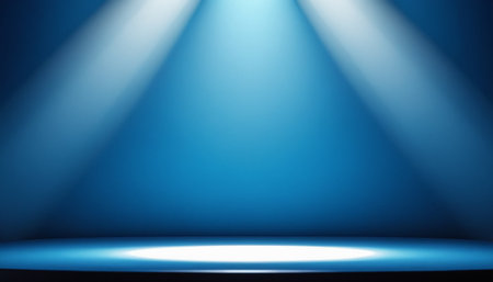 Blue stage background with spotlights, 3d render, square imageの素材