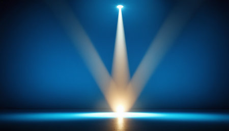 Spotlights on a blue background. Spotlight in the dark. 3d renderingの素材