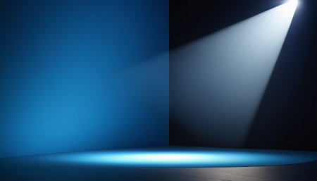 Blue stage background with spotlights. 3d render illustration mock upの素材