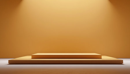 3d rendering of golden podium on brown background. Product presentation, exhibition, show concept.の素材