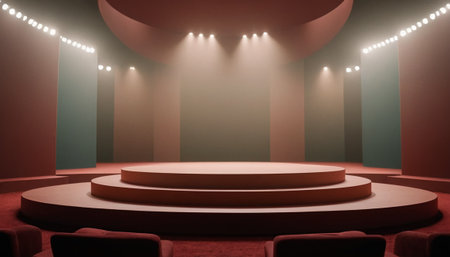 3d rendering of a podium with spotlights in the dark roomの素材