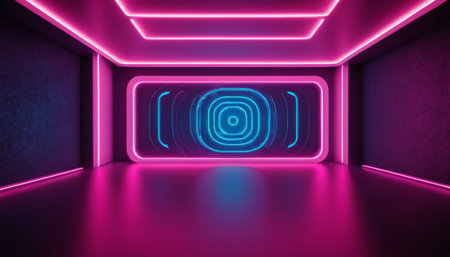3D abstract background with neon lights. neon tunnel. 3d illustrationの素材
