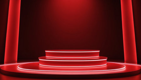 Abstract round podium illuminated with spotlight. Award ceremony concept. Stage backdrop. 3d renderの素材