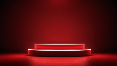 Red podium on red background. 3d rendering, 3d illustration.の素材