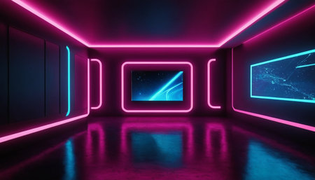 3d rendering of abstract background with neon lights. Futuristic Sci-Fi Background.の素材